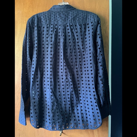 Blue button down shirt. Regular fit, eyelet. Beautiful deep blue color. - Picture 3 of 3